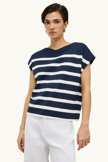 Damen - T-Shirt - Regular Fit - gestreift - blau / weiß