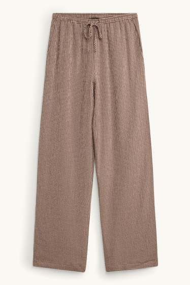 Women - Cloth trousers - mid-rise waist - wide leg - check - brown
