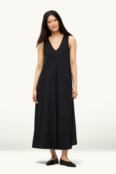 Damen - A-Linien Kleid mit V-Ausschnitt - schwarz