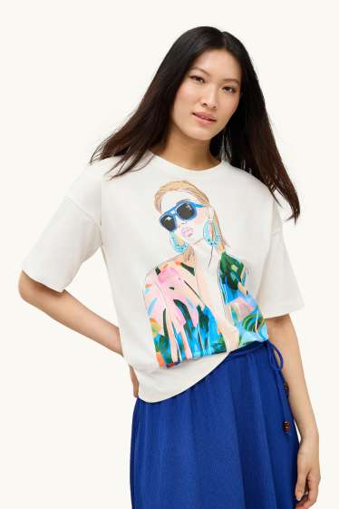 Damen - T-Shirt - Relaxed Fit - weiß