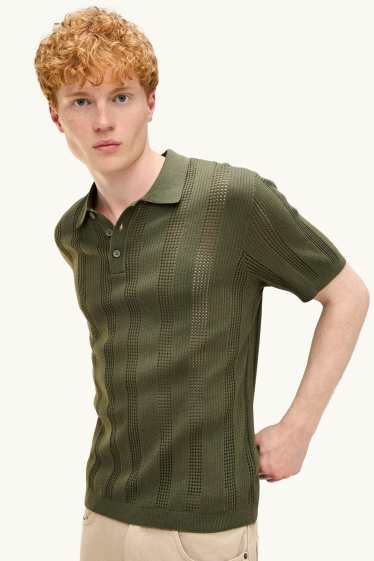 Uomo - Polo in maglia - relaxed fit - a coste - a righe - verde scuro