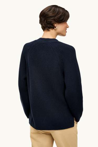 Women - Cardigan - ribbed - dark blue