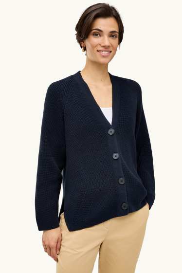 Women - Cardigan - ribbed - dark blue