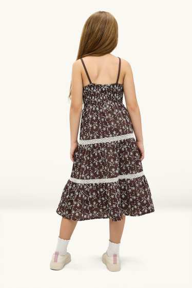 Niñas - Flores - vestido - marrón
