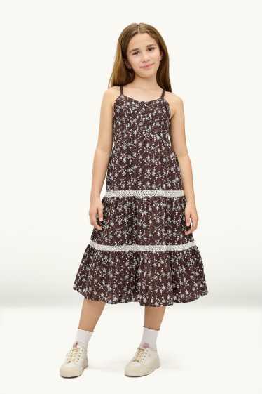 Niñas - Flores - vestido - marrón