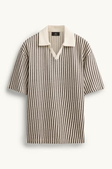 Herren - Strick-Poloshirt - Relaxed Fit - gestreift - braun