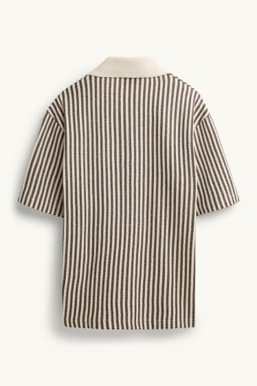 Herren - Strick-Poloshirt - Relaxed Fit - gestreift - braun