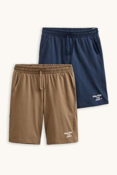 Niños - Pack de 2 - pantalones cortos deportivos - marrón / azul