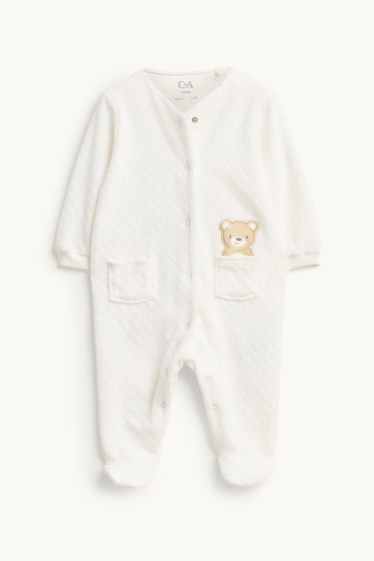 Unisex - Bärchen - Baby-Schlafanzug - strukturiert - weiß