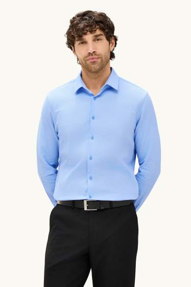 Heren - Business-overhemd - slim fit - Kent - gemakkelijk te strijken - met structuur - lichtblauw