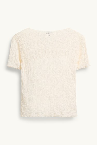 Dames - T-shirt - regular fit - met structuur - crèmekleurig