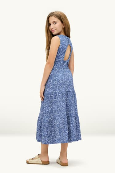 Kinderen: meisjes - Bloemen - jurk - blauw / wit
