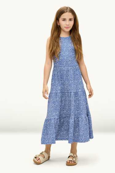 Kinderen: meisjes - Bloemen - jurk - blauw / wit