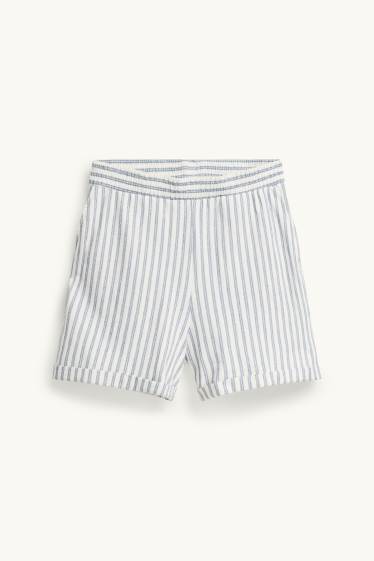 Damen - Shorts - Mid Waist - gestreift - weiß / blau
