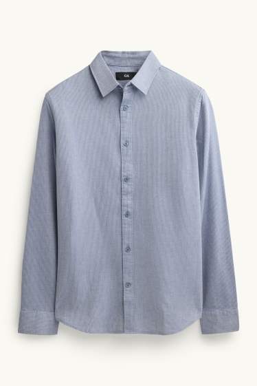 Heren - Overhemd - regular fit - kent - met structuur - blauw