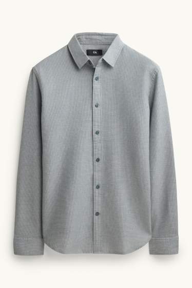 Men - Shirt - regular fit - kent collar - textured - gray