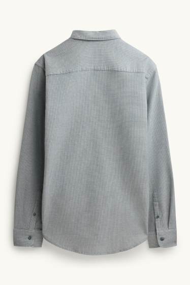 Men - Shirt - regular fit - kent collar - textured - gray
