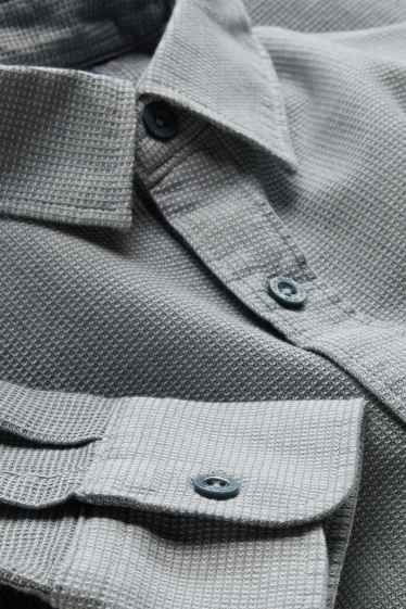 Men - Shirt - regular fit - kent collar - textured - gray