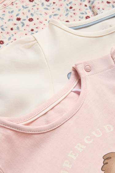 Baby: meisjes - Set van 3 - bloemetjes en hondje - babylongsleeve - roze