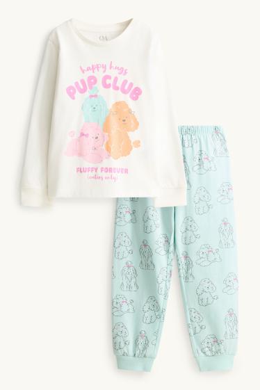 Kinder Mädchen - Pudel - Pyjama - 2 teilig - weiß / hellblau