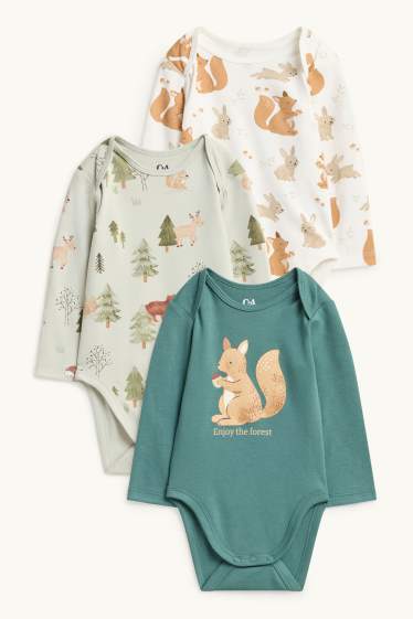 Baby Boys - Multipack of 3 - woodland animals - baby bodysuit - green