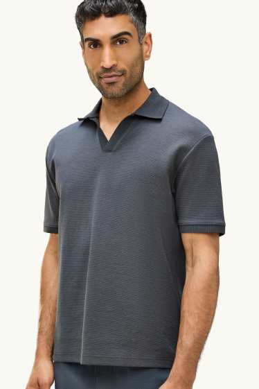 Herren - Poloshirt - Relaxed Fit - strukturiert - dunkelgrau