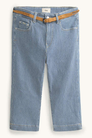 Mujer - Capri jeans - mid waist - slim fit - de rayas - azul / blanco