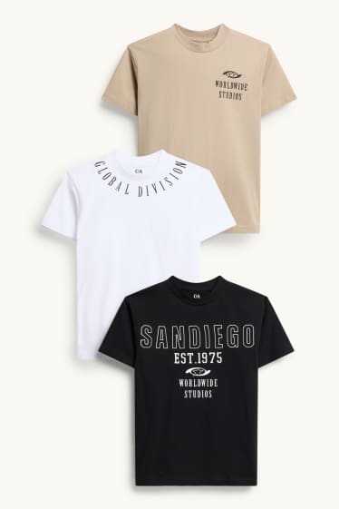 Enfants garçons - Lot de 3 - T-shirts - noir / beige