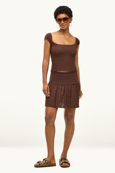 Damen - Rock - Broderie Anglaise - dunkelbraun