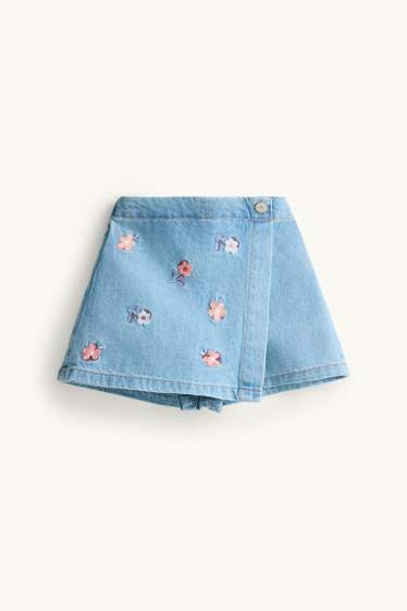Children Girls - Floral - denim skort - blue denim