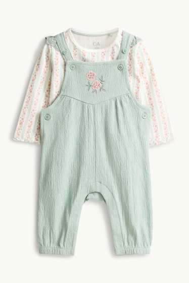 Bébés filles - Petites fleurs - ensemble nouveau-né - 2 pièces - vert / blanc crème