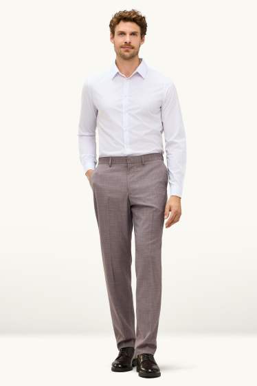 Hommes - Pantalon de costume - regular fit - extensible - marron chiné