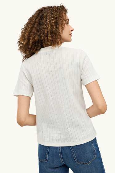 Women - T-shirt - regular fit - ribbed - white