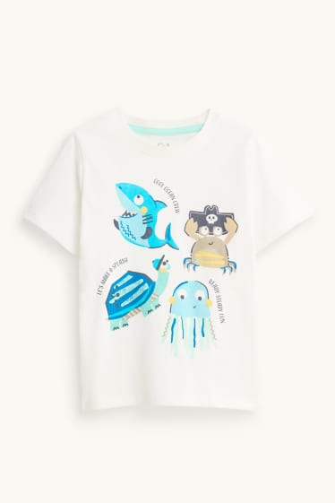 Kinder Buben - Meerestiere - Set - Kurzarmshirt und Sweatshorts - 2 teilig - weiß / türkis