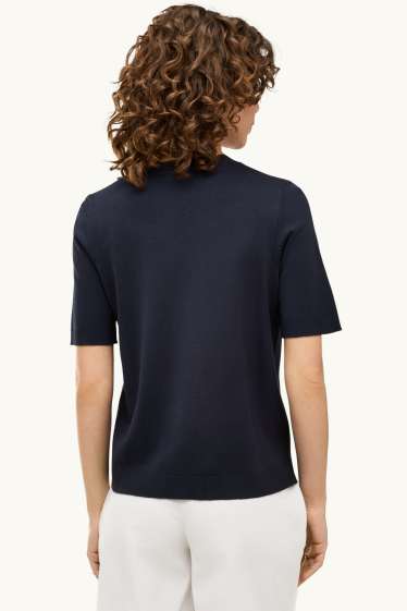 Women - Knitted jumper - short sleeve - dark blue