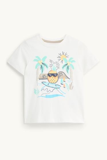 Copii - Băieți - Ananas și palmier - set - tricou cu mânecă scurtă și pantaloni scurți - 2 piese - alb