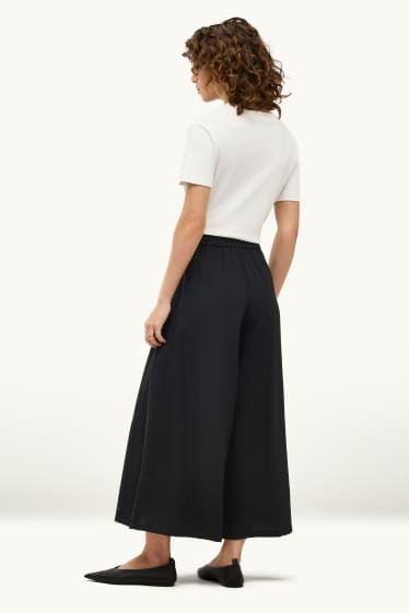 Dames - Pantalon - high waist - wide leg - zwart