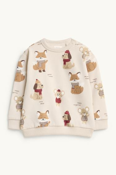 Bébés garçons - Renard, petit chien et souris - sweat bébé - beige