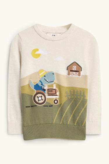 Enfants garçons - Ferme et dinosaure - Pull - beige