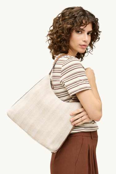 Damen - Schultertasche - gestreift - beige