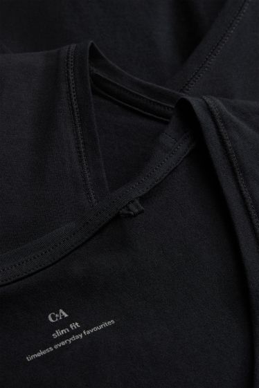 Femei - Multipack 3 buc. - tricou cu decolteu în V - slim fit - negru
