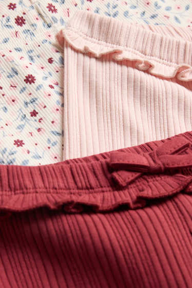 Baby: meisjes - Set van 3 - bloemetje - babylegging - ribstof - roze / rood