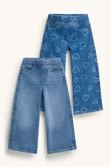 Copii - Fete - Inimă - multipack 2 perechi - wide leg jeggings - denim-albastru