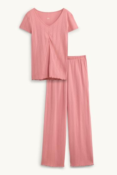 Dames - Pointelle pyjama - koraal