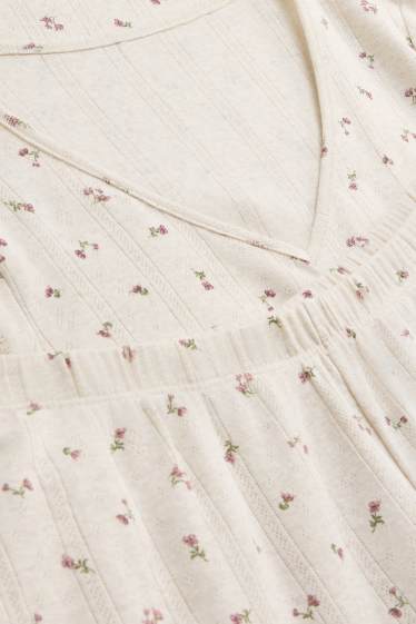 Women - Pointelle pyjamas - floral - creme
