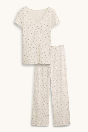 Women - Pointelle pyjamas - floral - creme