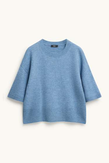 Damen - Strickpullover - kurzarm - hellblau