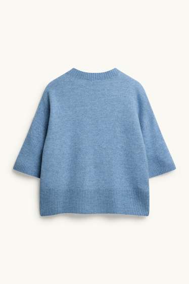 Damen - Strickpullover - kurzarm - hellblau
