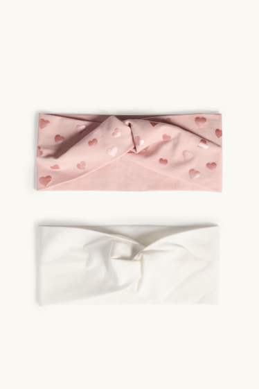 Enfants filles - Lot de 2 - cœur - bandeau cheveux - effet brillant - blanc