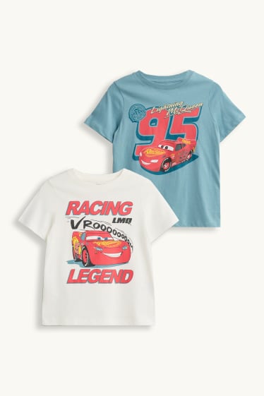 Enfants garçons - Lot de 2 - Cars - T-shirts - bleu / blanc